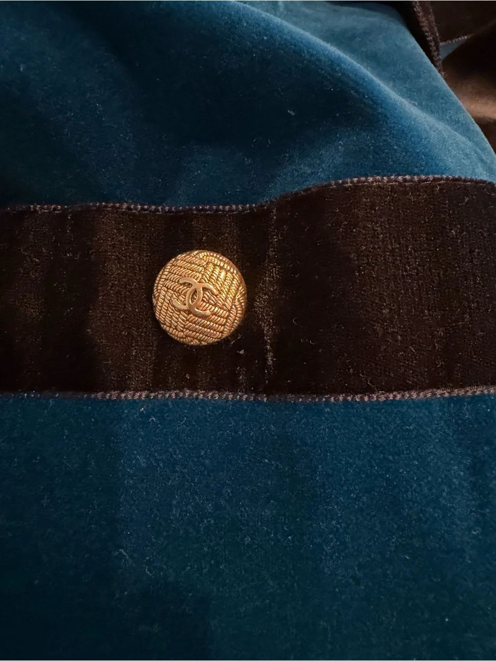 Vtg CHANEL teal blue Velvet Button-Front Jacket Blazer Sz 42